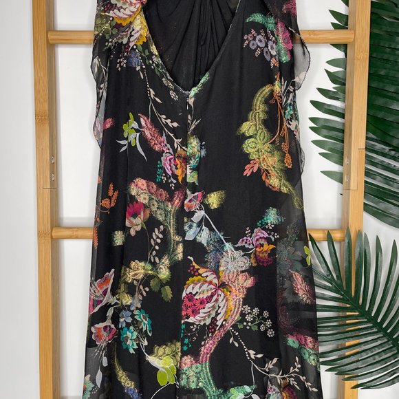 SOLD Etro Black Metallic Floral Print Fil Coupé Silk Chiffon Dress Size 44 S-M - Picture 9 of 13